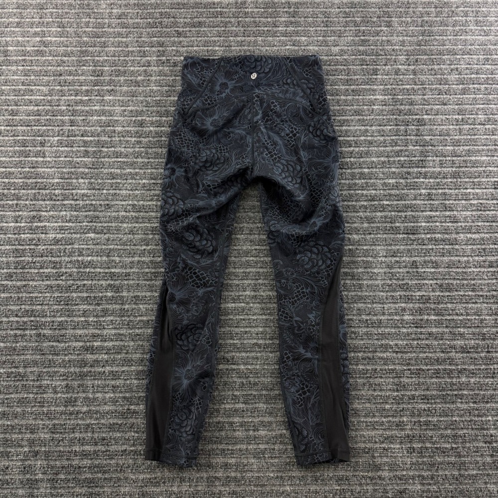 Lululemon Leggings Womens 6 Navy Blue Floral Jacquard High Rise